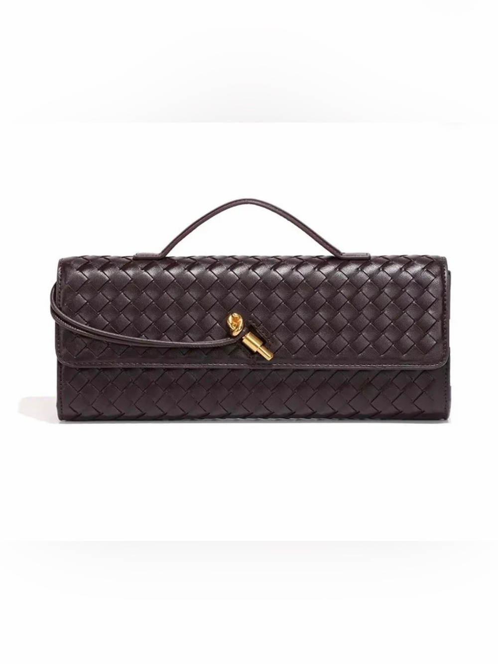 NWT Woven Vegan Leather Top-Handle Bag in Dark Brown